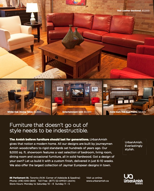 Urban Amish print ad: handcrafted furniture in a modern living space (2)