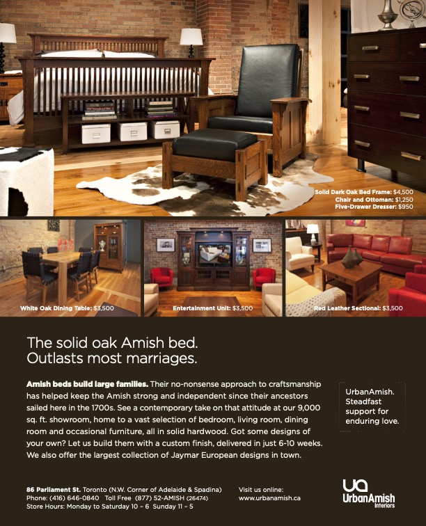 Urban Amish print ad: handcrafted furniture in a modern living space (1)